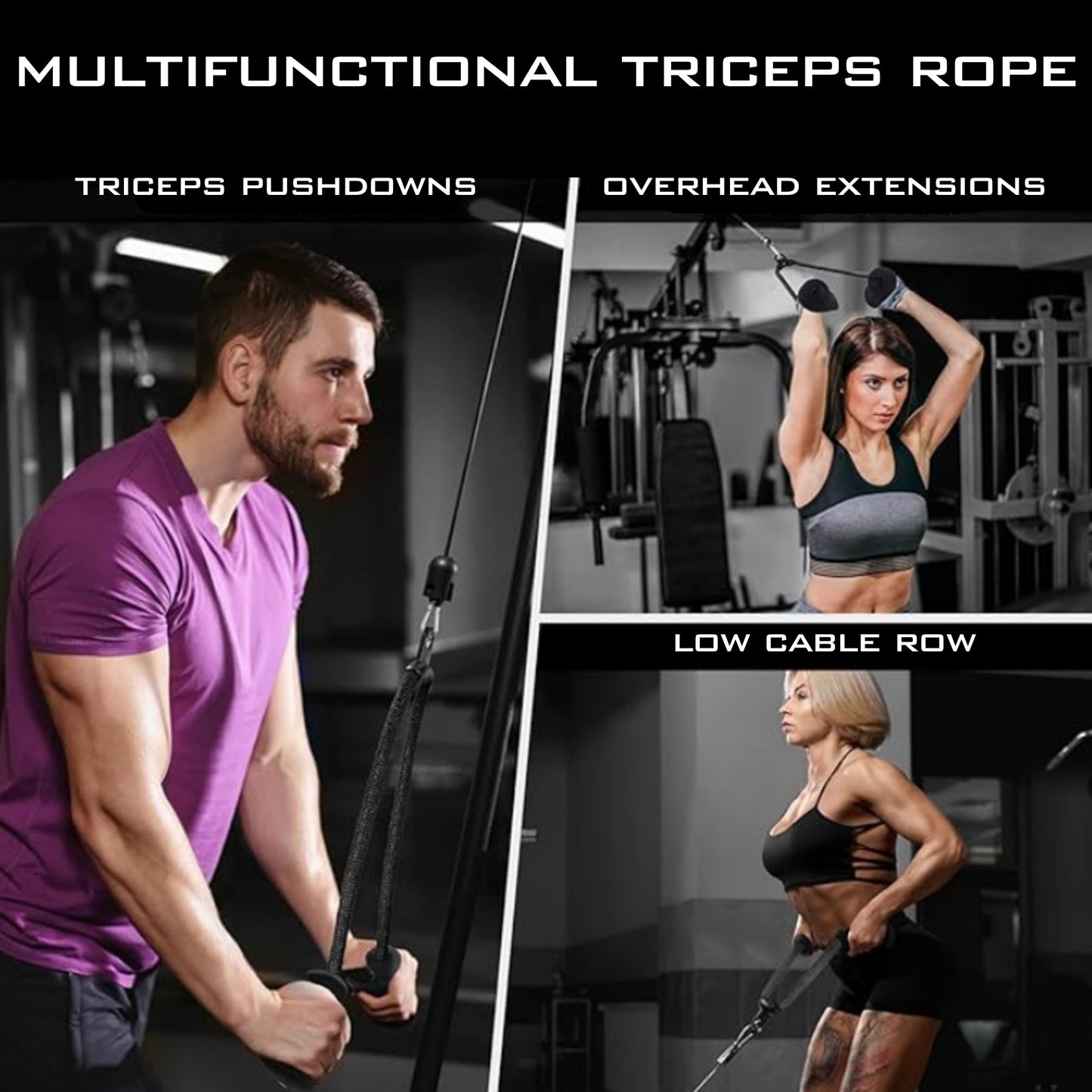 Ergonomic Triceps Rope Cable Machine Attachment